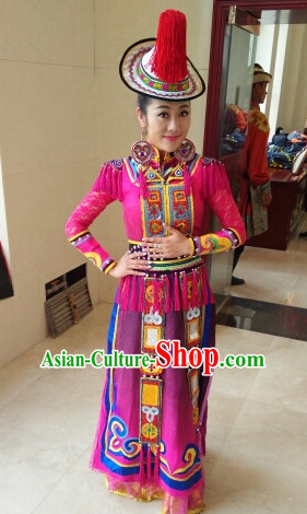 Chinese Yugu People Folk Dance Ethnic Dresses Traditional Wear Clothing Cultural Dancing Costume Complete Sets for Women