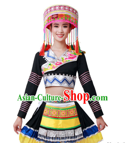Chinese Miao Folk Dance Dress Clothing Dresses Costume Ethnic Dancing Cultural Dances Costumes for Women Girls