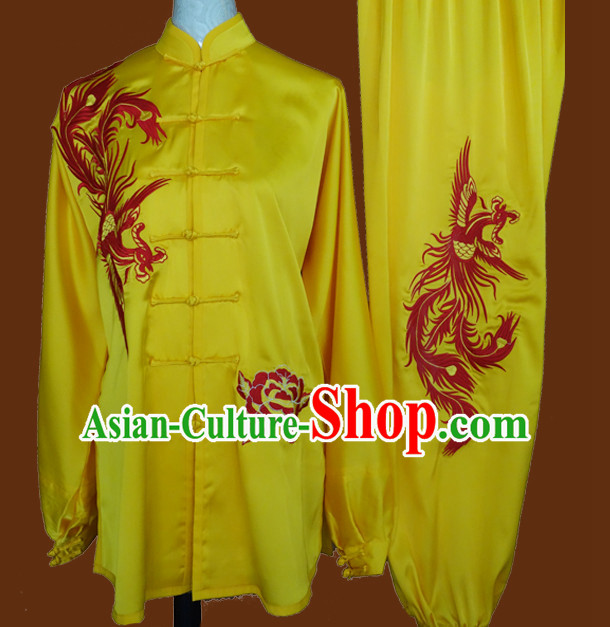 Top Gold Asian Championship Embroidered Phoenix Kung Fu Martial Arts Uniform Suit for Women Men