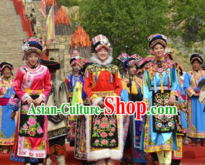 Chinese Folk Dance Dress Clothing Dresses Costume Ethnic Dancing Cultural Dances Costumes for Women Girls