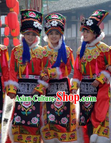 Chinese Folk Dance Dress Clothing Dresses Costume Ethnic Dancing Cultural Dances Costumes for Women Girls