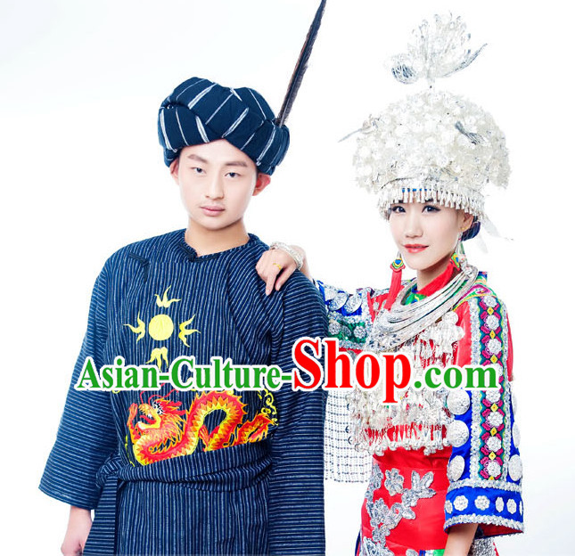 Chinese Hmong Minority Nationality Ethnic Groups Wear Dresses Traditional Clothing for Women and Men