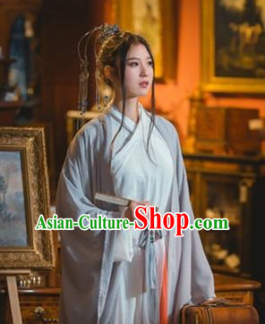Grey Color Chinese Traditional Han Fu Costumes Complete Set