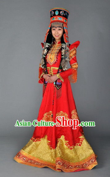 Traditional Ancient Chinese Mongolian Queen Wedding Dresses Complete Set for Women