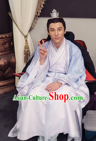 Ancient Chinese Traditional Swordsman Hanfu Clothing and Hair Accessories Complete Set for Men