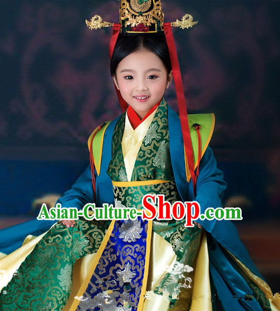 Chinese Ancient Empress Kids's Clothing _ Apparel Chinese Traditional Dress Theater and Reenactment Costumes and Headwear Complete Set