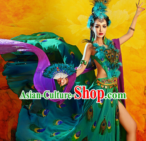 Chinese TV Drama Peacock Beauty Costume Ancient Theatrical Costumes Historical Clothing and Hair Jewelry Complete Set for Women