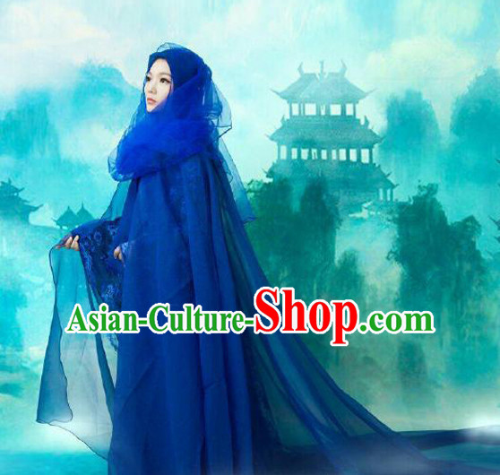 Blue Ancient Chinese Fairy Costumes Complete Set for Women