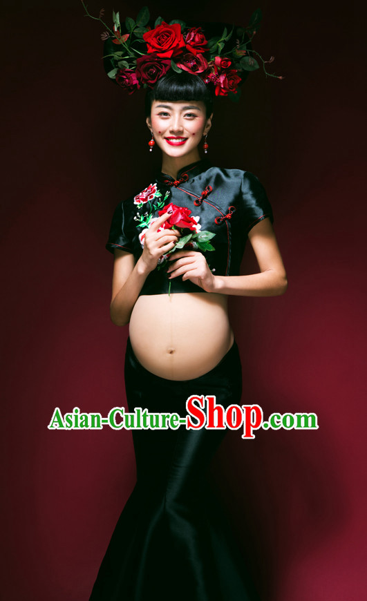Traditional Chinese Pregnant Women Costume Chinese Classical Dance Costumes and Headpieces Complete Set