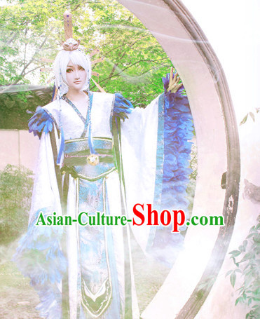White Blue Ancient China Style Halloween Costumes High Quality Chinese National Costumes Complete Set for Men
