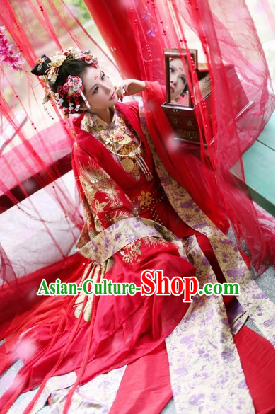 Top Red Chinese Fairy Princess Wedding Dresses Hanfu Costumes Theater and Reenactment Costumes and Headgear Complete Set for Women
