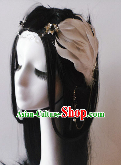 Light Coffee Chinese Classical Feather Hair Headwear Crowns Hats Headpiece Hair Accessories Jewelry Set