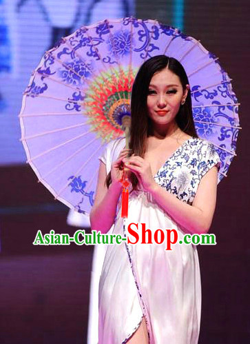 Asian Dance Umbrella Chinese Handmade Blue Flower Umbrellas Stage Performance Umbrella Dance Props