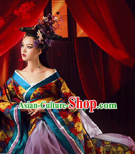 Traditional Chinese Women Empress Clothing Imperial Princess Dresses National Costume and Hair Ornaments Complete Set