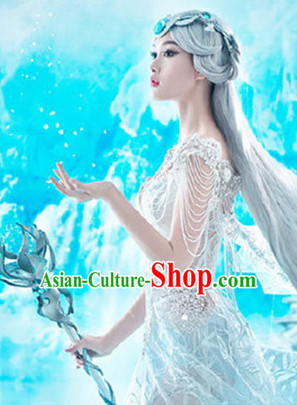Chinese Fancy Cosplay Clothing Dresses and Hair Ornaments Complete Set