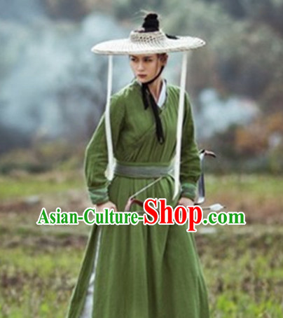 Traditional Chinese Costume Sale Swordsman Swordswoman Costumes and Bamboo Hat Complete Set