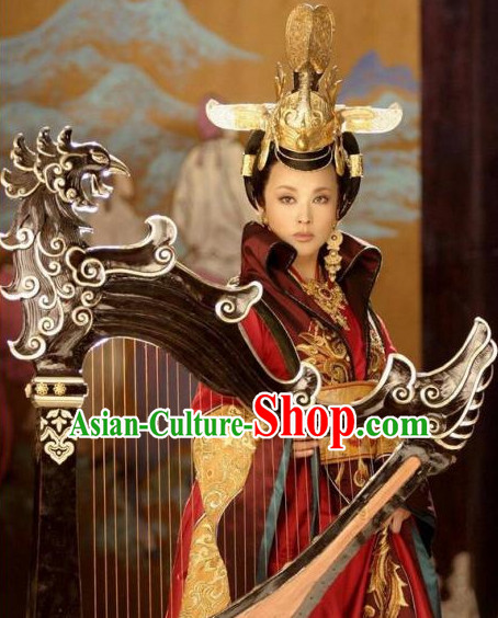 China Ancient Tang Dynasty Palace Black Wigs Headpieces Hair Jewelry Set