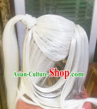 Chinese Ancient Men White Long Wigs