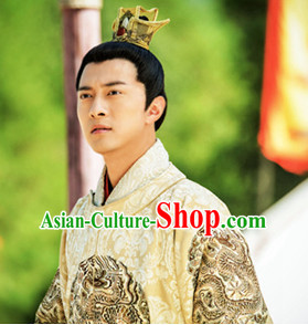 Chinese Ancient Male Emperor Black Wigs and Coronet