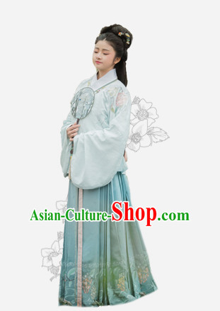 Chinese Traditional Ming Dynasty Royal Stage Hanfu Hanbok Kimono Feitian Costume Dresses Costume Ancient Fairy Garment and Headpieces Complete Set