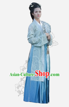 Chinese Traditional Dynasty Royal Stage Hanfu Hanbok Kimono Feitian Costume Dresses Costume Ancient Fairy Garment and Headpieces Complete Set