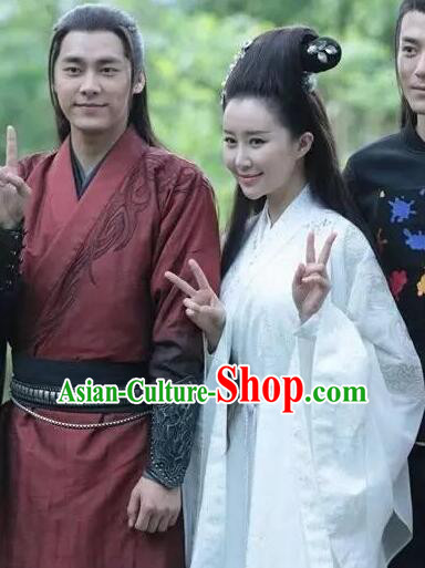 Chinese Ancient Swordsman Couple Costumes Dresses and Headpieces Complete Set for Men and Women