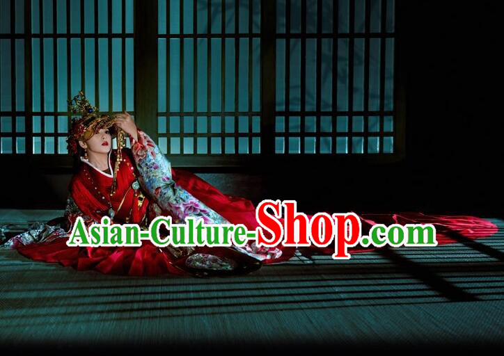 Chinese Ancient Palace Empress Costumes and Hair Jewelry Complete Set for Women