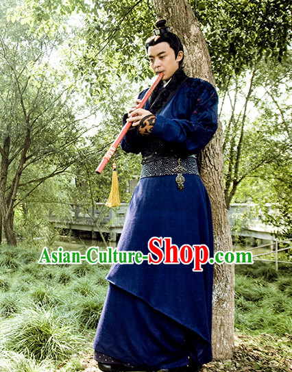 Chinese Ancient Swordsman Clothing Garment and Hat Complete Set for Men