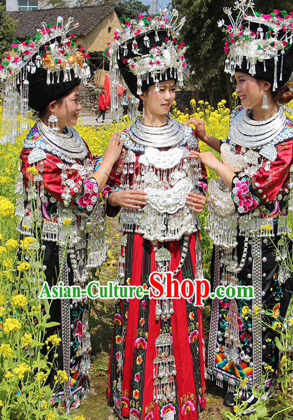 Chinese Miao Princess Clothing Miao Clothes Minority Dresses Ethnic Costumes and Accessories Complete Set for Women