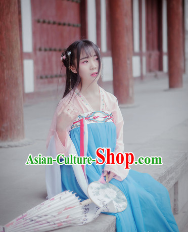 Ancient Chinese Women Dresses Blue Hanfu Girls China Classical Clothing Histroical Dress Traditional National Costume Complete Set