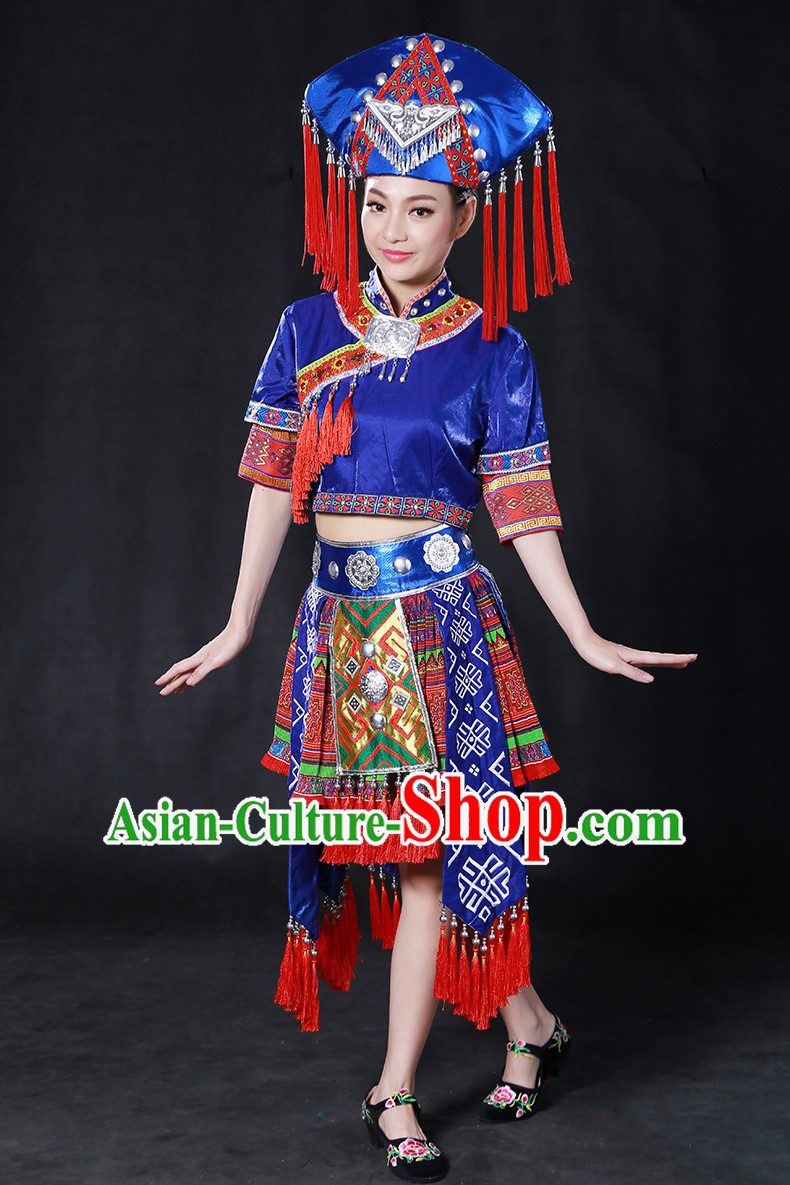 Chinese Zhuang Minority Dresses Ethnic Clothing Minority Dance Costume Minority Dress Complete Set for Women