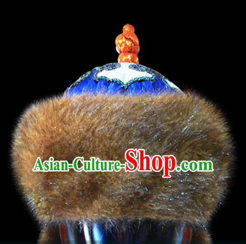 Traditional Chinese Mongolian Emperor Fur Hat