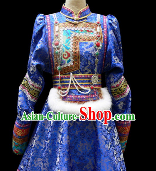 Mongolian Minority Empress Mongol Mongolia Princess Clothing Ethnic Traditional Costumes Complete Set