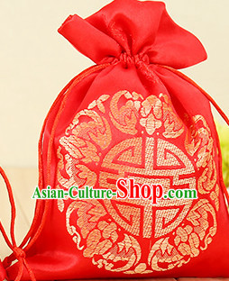 Red Traditional Chinese Lucky Fabric Bags 100 Pieces Set