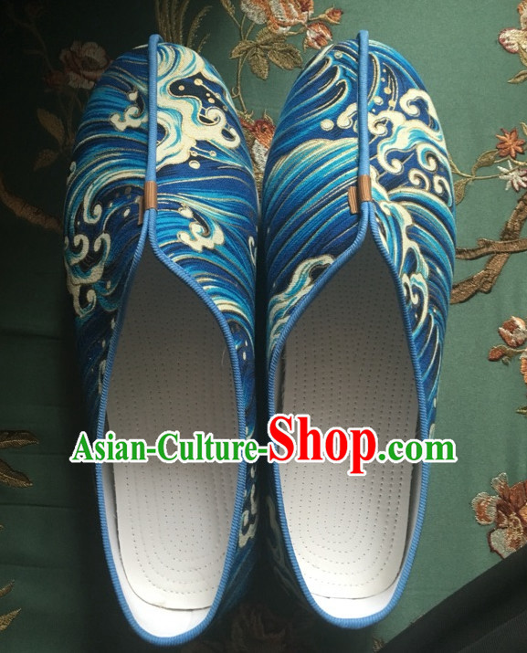 Chinese Classical Light Blue Handmade Shoes