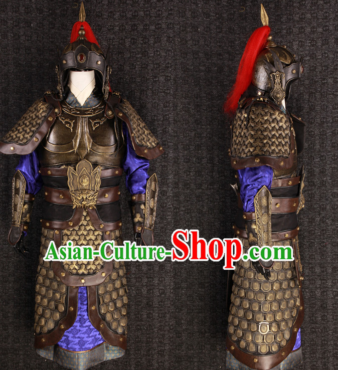 China Ancient General Hero Fighting Armor Costume and Tiger Helmet Complete Set for Men or Boys