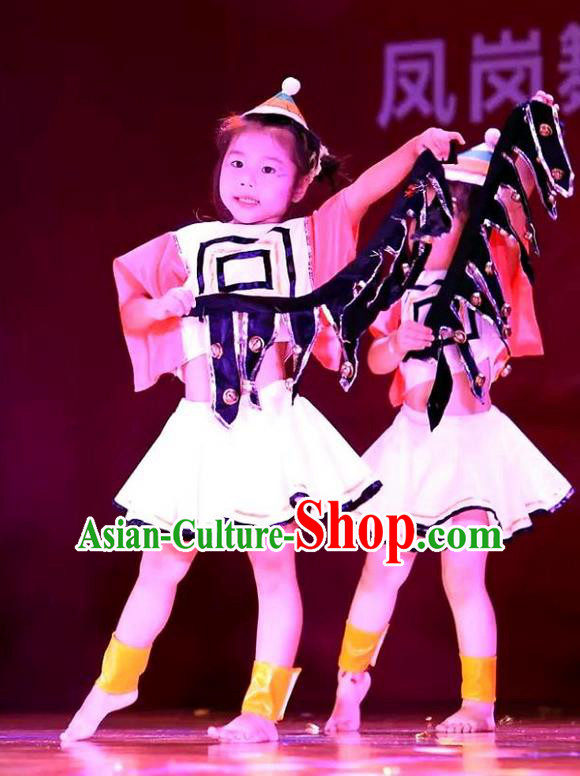 Traditional Chinese Yangge, Children Kindergarten Fan Dancing Wholesale Costume, Folk Dance Yangko Costume, Traditional Chinese Miao Nationality Dancewear for Kids