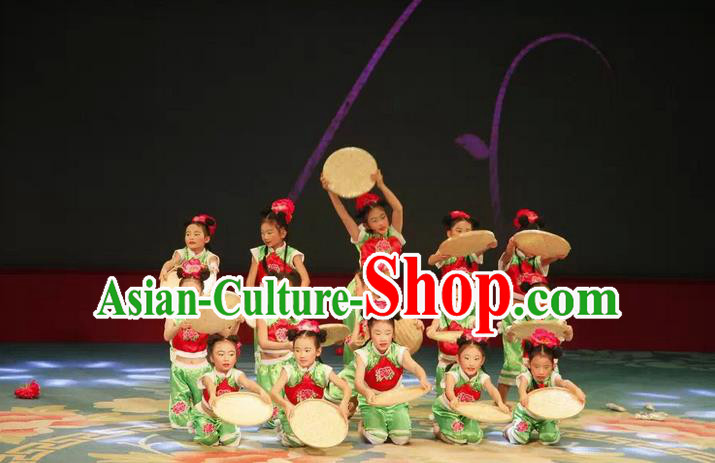 Traditional Chinese Yangge, Children Fan Dancing Wholesale Costume, Folk Dance Yangko Costume, Traditional Chinese Dancewear for Kids