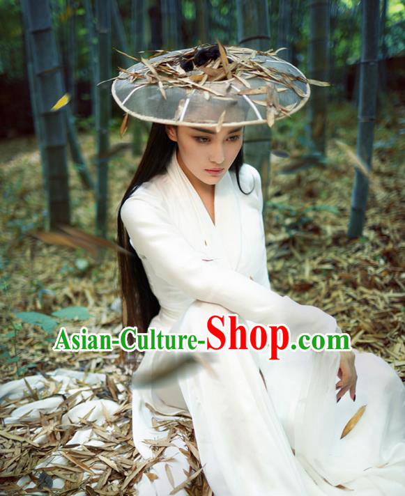 Traditional Chinese Acient Swordswoman Hats, Cosplay Swordswomen Mask Veil Headwear, Bamboo Hat for Women