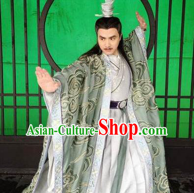 Traditional Chinese Ancient Old Men Embroidered Costumes, Ancient Chinese Cosplay Swordsmen Knight Costume Complete Set for Men