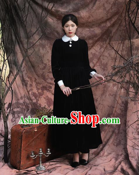 Traditional Classic Elegant Women Costume Pleuche One-Piece Dress, Restoring Ancient Princess Gothic Velvet Dress for Women