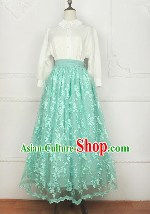 Traditional Classic Elegant Women Costume Bust Skirt, Restoring Ancient Princess Embroidery Lace Long Giant Swing Skirt for Women