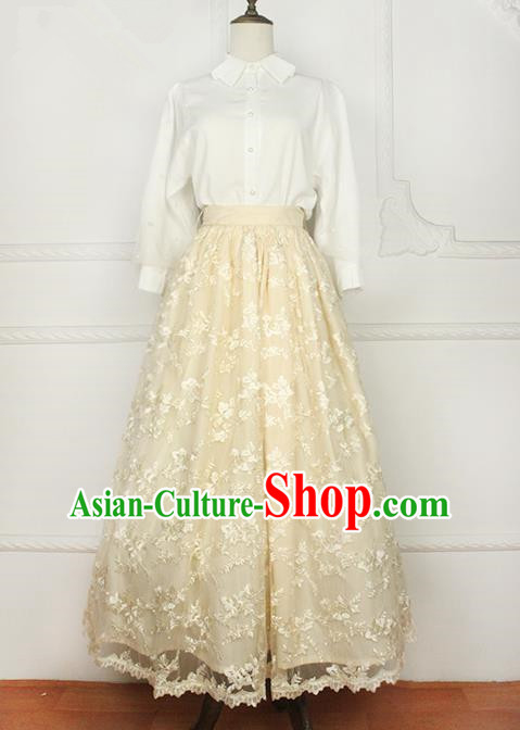 Traditional Classic Elegant Women Costume Bust Skirt, Restoring Ancient Princess Embroidery Lace Long Giant Swing Skirt for Women