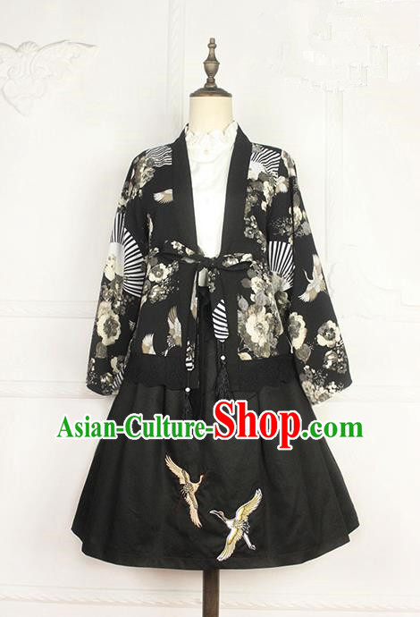 Traditional Japanese Restoring Ancient Kimono Costume Haori Crane Short Smock, China Kimono Modified Short Cardigan for Women
