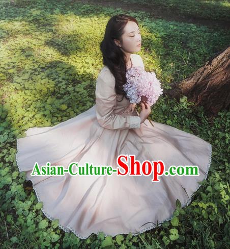 Traditional Classic Elegant Women Costume One-Piece Dress, British Restoring Ancient Princess Sweet Champagne Dress for Women