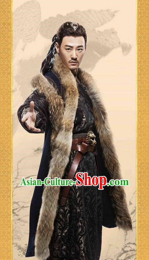 Traditional Ancient Chinese Minority Nationality Costumes, Ancient Chinese Nationality Cosplay Aristocrat Swordsmen Knight Costume Complete Set for Men