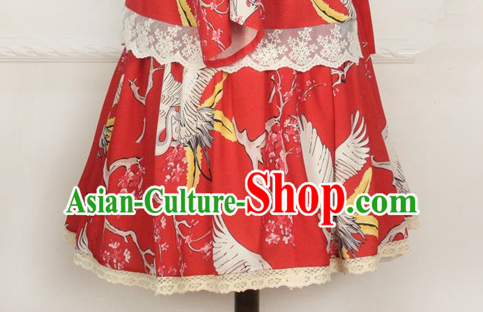 Traditional Japanese Restoring Ancient Kimono Costume Bust Skirt, China Red Modified Short Skirt for Women