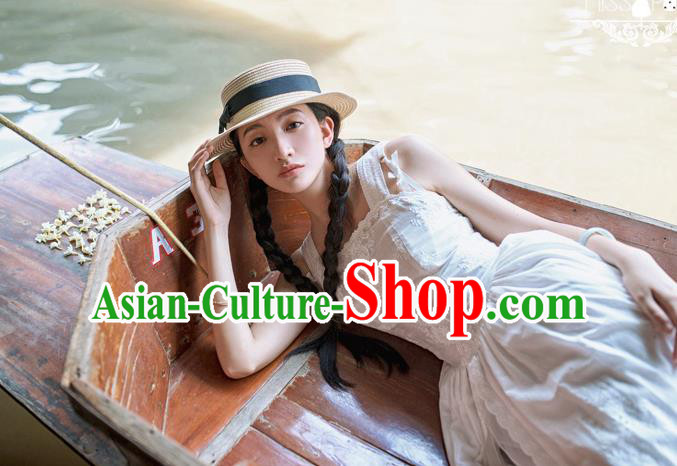 Traditional Classic Elegant Women Costume Cotton One-Piece Dress, Restoring Ancient Embroidered Pierced Dress for Women