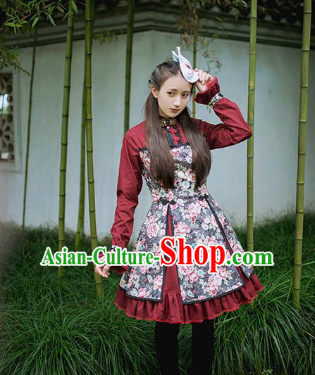 Traditional Classic Chinese Elegant Women Costume One-Piece Dress, Chinese Cheongsam Restoring Ancient Princess Plate Buttons Stand Collar Dress for Women
