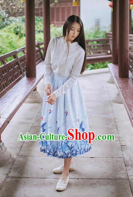 Traditional Classic Chinese Elegant Women Costume Han Dynasty Crane Dress, Chinese Hanfu Restoring Ancient Princess Dark Fringe Bust Skirt for Women
